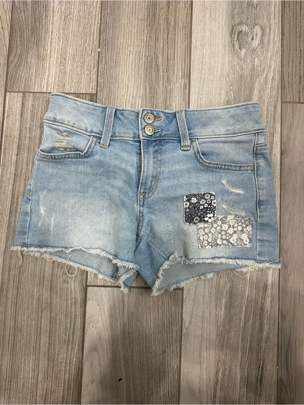 SO Light Blue Denim Patchwork Cutoff Shorts